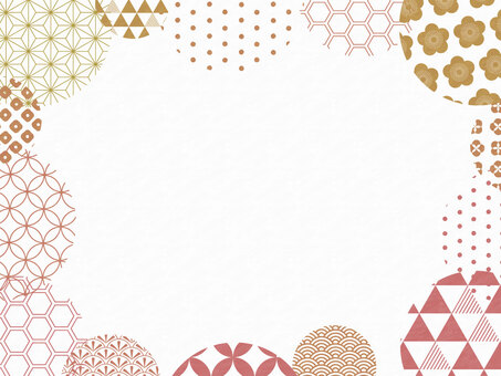 丸い和柄のフレーム 和紙背景 和柄,七宝,麻の葉模様,梅,鱗柄,鹿の子柄,亀甲,背景,フレーム,丸のイラスト素材