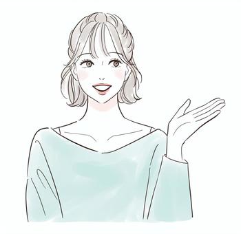 手で指し示す笑顔の女性 手で指し示す笑顔の女性 人物,女性,笑顔,こちら,手,案内,説明,見せる,指す,示すのイラスト素材