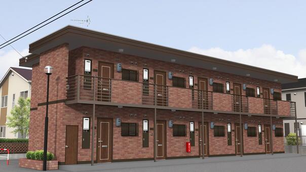 平成のアパート(朝) アパート,建物,住まい,中古,物件,住宅,外観,3dcg,リアルのイラスト素材