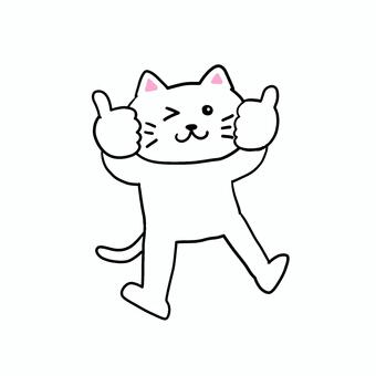 両手でグーサインする白猫 ねこ,白猫,動物,キャラ,ポップ,かわいい,了解,かしこまりました,ok,了承のイラスト素材