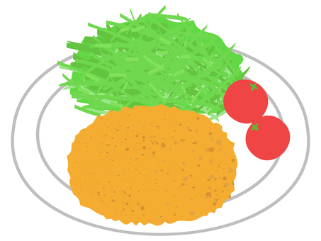 コロッケ コロッケ,揚げ物,料理,食べ物,キャベツ,ミニトマト,献立,おいしい,おかず,イラストのイラスト素材