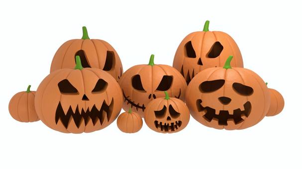 ハロウィンのかぼちゃたち おばけ,リアル,3d,カボチャ,ハロウィン,顔,秋,10月,ホラー,怖いのイラスト素材