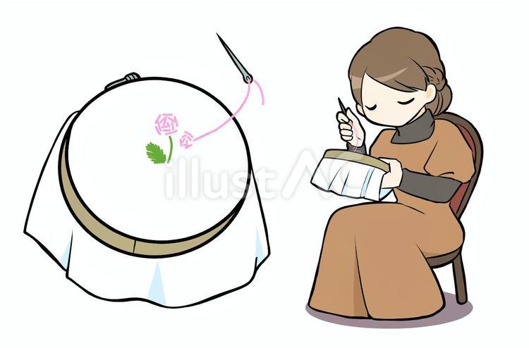 刺繍をする人のイラスト 人物,生活,裁縫のイラスト素材