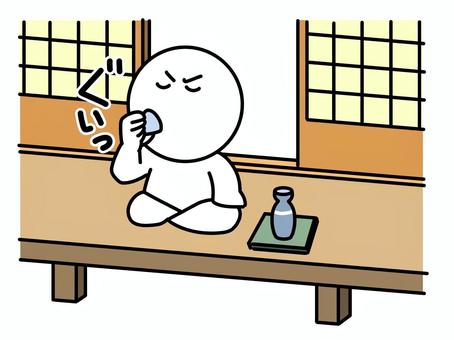 縁側で胡坐を組み酒を飲む棒人間 縁側,棒人間,日本酒,ぐい飲み,えんがわ,和風,家,古民家,呑む,おちょこのイラスト素材