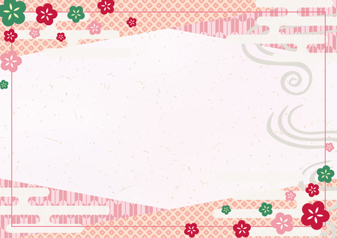 新春チラシ背景-26 背景,和柄,フレーム,雲,霞,金粉,霞文様,梅,矢絣,流水紋のイラスト素材