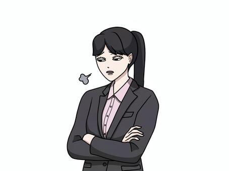 腕組みをしてため息をつくスーツ姿の女性 ため息,スーツ,女性,腕組み,ビジネス,横目,吐く,ポーズ,立つ,若いのイラスト素材