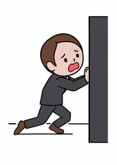 押しつぶされる人 壁,押す,重圧,苦悩,絶望,挫折,疲労,限界,ストレス,苦しいのイラスト素材