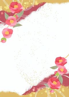 椿をあしらった冬の和フレーム 冬,正月,椿,花,植物,12月,1月,2月,初春,カメリアのイラスト素材
