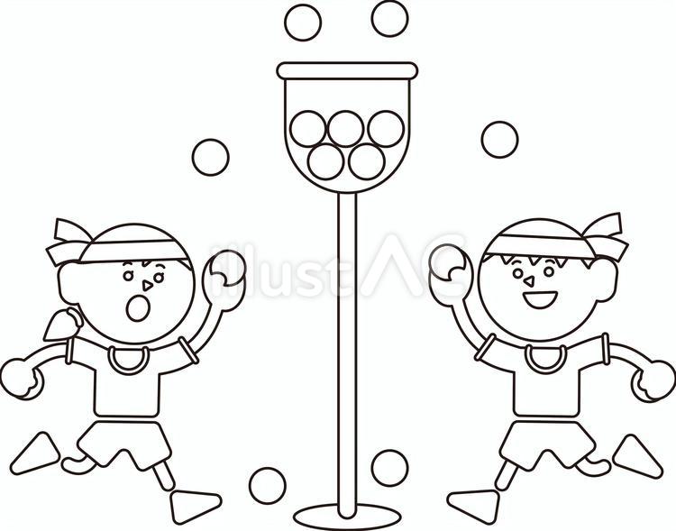 玉入れをする子供（線画） 体育祭,運動会,玉入れのイラスト素材