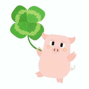 四つ葉のクローバーと豚 クローバー,四つ葉,豚,ブタ,生き物,動物,ペット,葉,植物,緑のイラスト素材