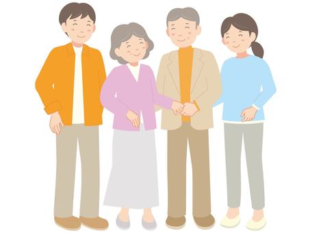 夫婦と両親 家族,笑顔,仲良し,夫婦,シニア,高齢者,おばあちゃん,おじいちゃん,お父さん,お母さんのイラスト素材