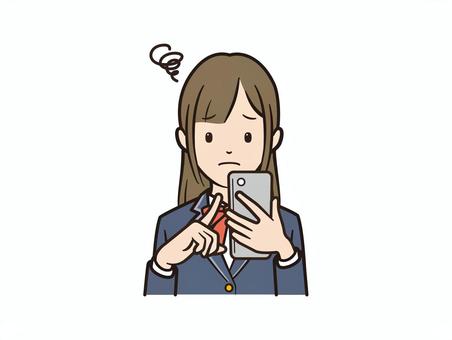 スマホ操作に困惑するブレザー女子 スマホ,スマートフォン,携帯電話,学生,女子学生,高校生,ブレザー,中学生,モバイル,アプリのイラスト素材