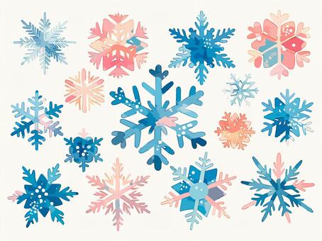 水彩風の雪の結晶イラスト  雪の結晶,雪,結晶,雪の模様,冬,真冬,イメージ,マーク,アイコン,シンボルのイラスト素材
