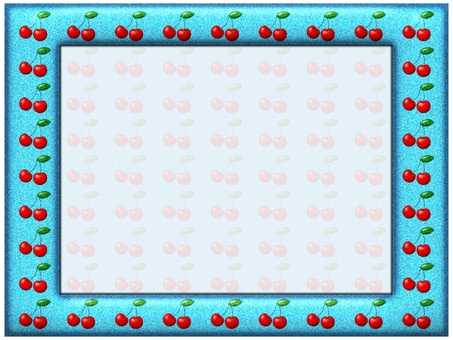 サクランボのフレ−ム　水色 サクランボ,さくらんぼ,フレ−ム,ポストカード,メッセージカード,長方形,罫線なし,透け感,ザラザラ,ノイズのイラスト素材