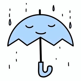 しとしと降る雨の傘イラスト 雨,傘,雫,水色,シンプル,イラスト,梅雨,しとしと,マーク,顔のイラスト素材