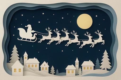 トナカイと夜空を駆けるサンタ　横長