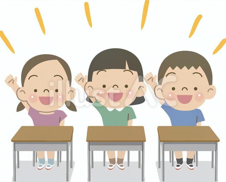 返事をする子供たち 子供,小学生,机のイラスト素材