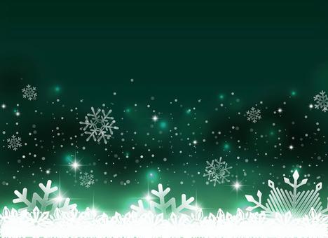 雪の結晶が綺麗な、クリスマス背景素材 冬,背景,フレーム,雪,雪の結晶,見出し,タイトル,緑,キラキラ,クリスマスのイラスト素材