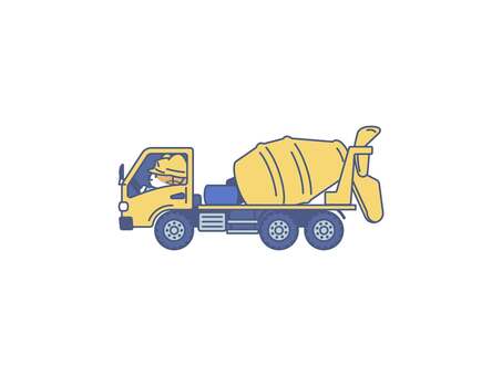 ミキサー車に乗った作業員 ミキサー車,作業員,ねこ,工事,トラックのイラスト素材