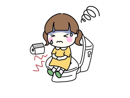 腹痛　下痢　女の子 腹痛,痛い,下痢,排泄,苦しむ,トイレ,洋式トイレ,女の子,子ども,小学生のイラスト素材