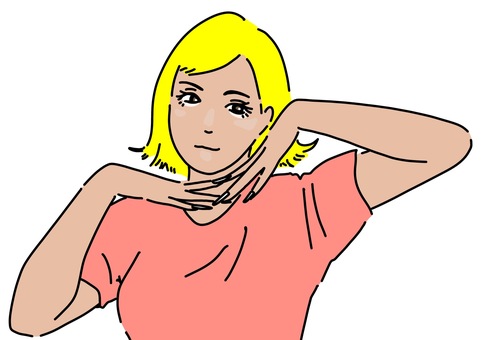 両手を顔の下にギャル　カラー 決めポーズ,ギャル,色黒,女性,tシャツ,金髪,カラーのイラスト素材