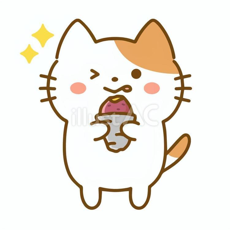 焼き芋を食べる猫２ 猫,子猫,焼き芋のイラスト素材