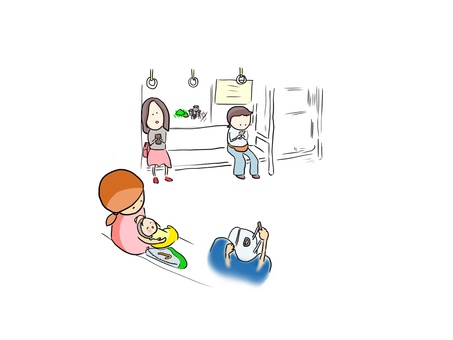 電車の中 電車の中 電車,親子,車窓,景色,乗客のイラスト素材