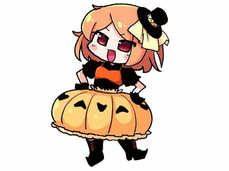 かぼちゃスカートをかわいくキメる女の子 かぼちゃスカートをかわいくキメる女の子 ハロウィン,カボチャ,仮装,コスプレ,女の子,キャラクター,キャラ,sdキャラ,ちびキャラ,デフォルメのイラスト素材