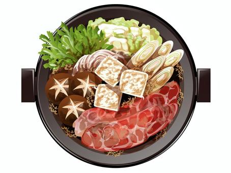 すき焼き すき焼き,鍋,牛鍋,牛肉,肉,ネギ,豆腐,シイタケ,白菜,春菊のイラスト素材