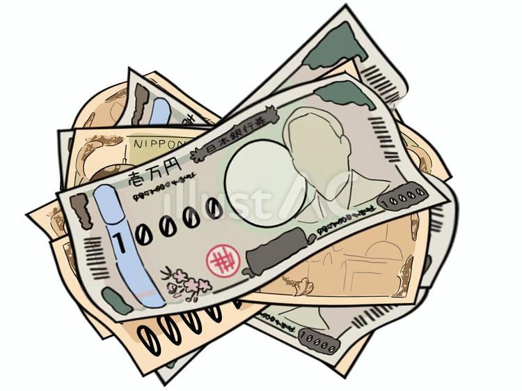 無造作に重ねた壱万円 お金,お札,一万円札のイラスト素材