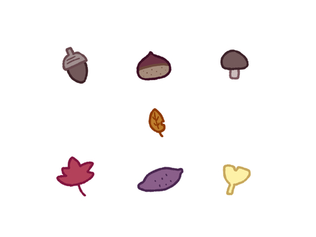秋のアイコンセット02 秋,どんぐり,栗,きのこ,紅葉,さつまいも,イチョウ,枯れ葉のイラスト素材