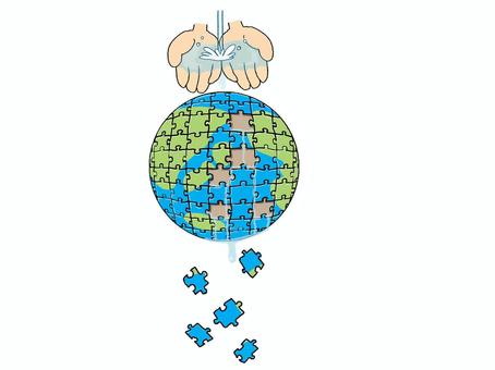 壊れる地球のパズル 地球,環境,壊れる,水,手,資源,パズル,線,ゲーム,組み合わせのイラスト素材