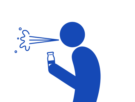 牛乳を口から吹く人のピクトグラム（青） 牛乳,瓶牛乳,ミルク,飲み物,吹き出す,吹く,吐く,吐き出す,ピュー,ビシャッのイラスト素材