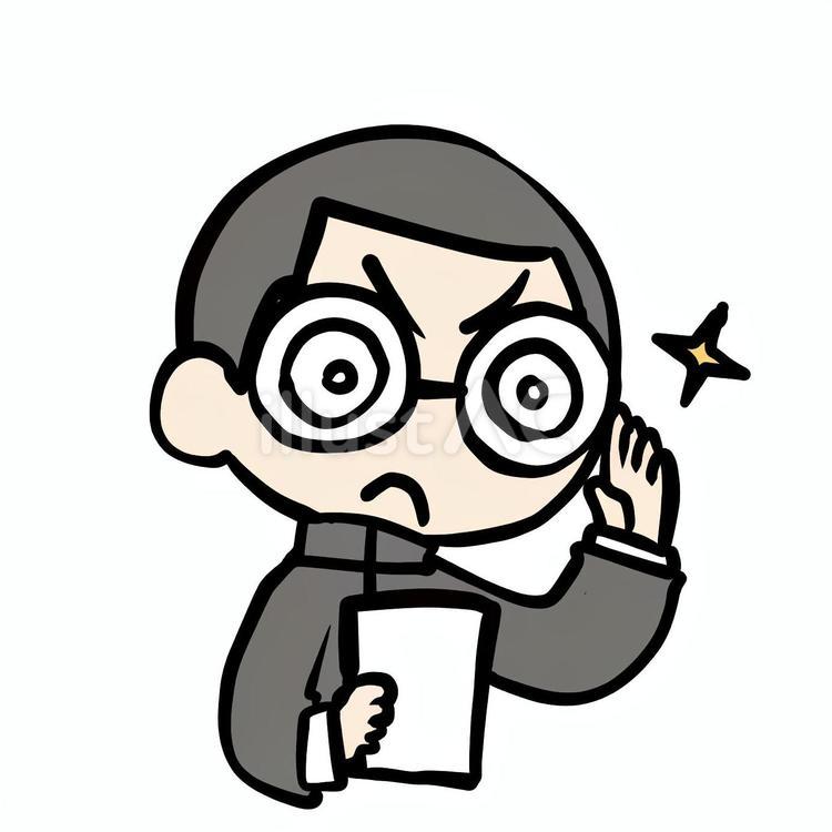 キリッとする瓶底眼鏡の学生少年 少年,瓶底眼鏡,キリッのイラスト素材