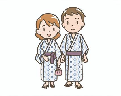 旅行007 温泉,ゆかた,浴衣,湯巡り,旅行,トラベル,旅,バカンス,行楽,ツアーのイラスト素材