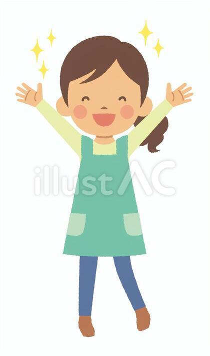 エプロンの女性 嬉しい