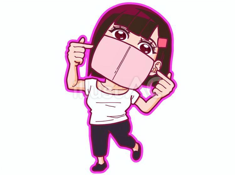 マスク着用中 女の子,マスク,ウイルスのイラスト素材