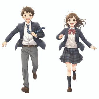 アニメ風の走る高校生の男女