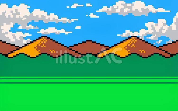 RPG風の山の背景のドット絵3 風景,草原,空のイラスト素材