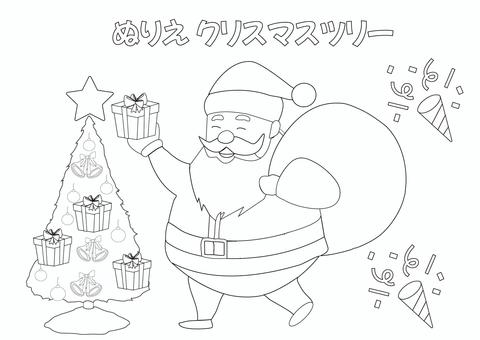 塗り絵・サンタクロース・プレゼント 塗り絵,ぬりえ,サンタクロース,クリスマス,12月,サンタ,ツリー,クラッカー,冬,袋のイラスト素材