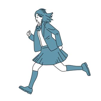 勢いよく走る女子生徒 女性,学生,制服,生徒,学生服,全身,走る,リボン,ブレザー,活発のイラスト素材