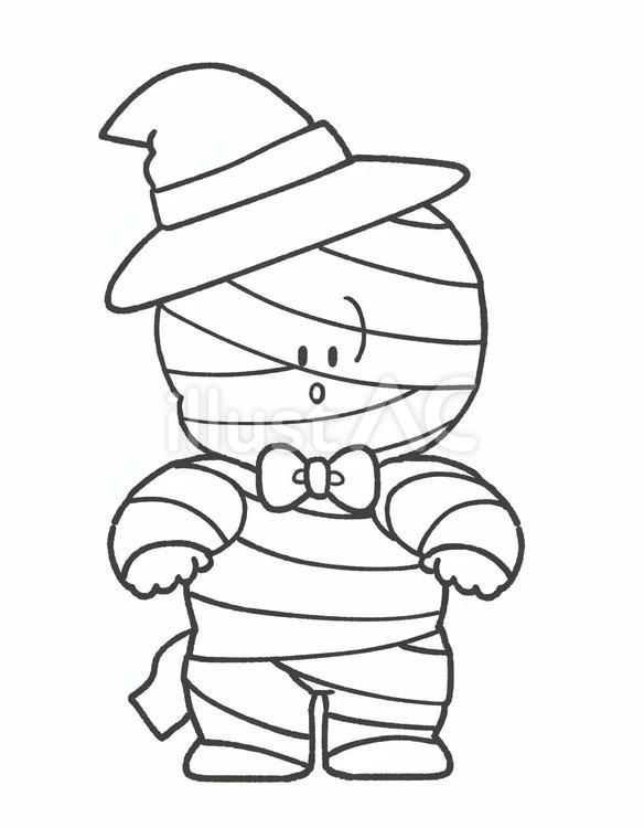 ハロウィンの仮装の白黒手描きイラスト7 ハロウィン,白黒,ミイラ男のイラスト素材