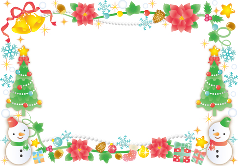 クリスマスツリーと雪だるまフレーム クリスマス,雪だるま,冬,雪,キラキラ,かわいい,フレーム,背景,カード,クリスマスツリーのイラスト素材
