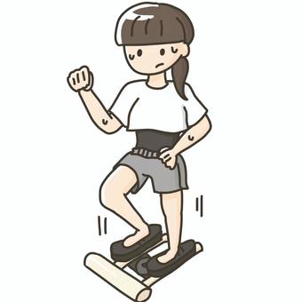 ステッパー/運動器具で運動する女性 ステッパー,運動,ダイエット,運動器具,女性,人,汗,人間,健康,挿絵のイラスト素材