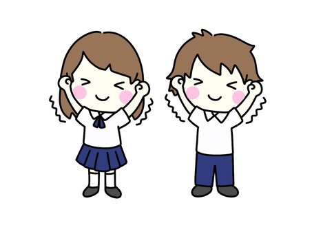 伸びをする　学生 伸び,伸ばす,ストレッチ,リフレッシュ,リラックス,体操,ポーズ,深呼吸,学生,中学生のイラスト素材