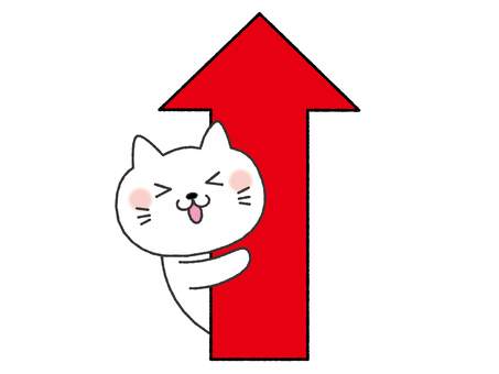上矢印と猫　めっちゃ笑顔 矢印,上矢印,猫,上,上がる,アップ,上向き,上昇,案内,こちらのイラスト素材