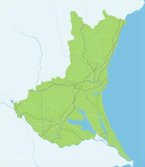 茨城県のシンプルなロードマップ  茨城,茨城県,水戸,筑波,道,関東,道路,鉄道,霞ヶ浦,緑のイラスト素材