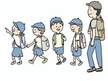Illustration, primary school students, alignment, gymnastics, 