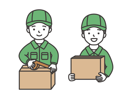 段ボール作業員 引越し,業社,引っ越し,宅配,配達,作業員,運ぶ,作業着,スタッフ,業者のイラスト素材