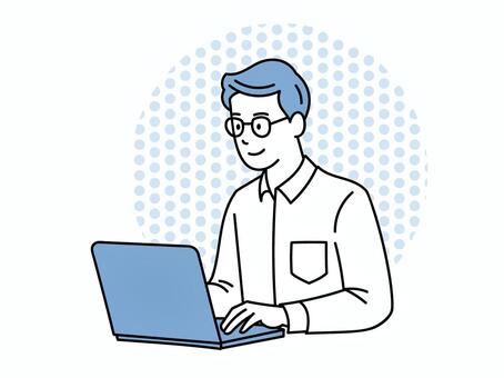 ノートPCでタイピングするビジネスマン ビジネスマン,ノートpc,タイピング,仕事,デスクワーク,パソコン,pc,オフィス,作業,リモートワークのイラスト素材